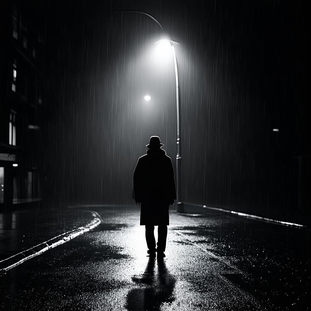 Lone figure in rain
