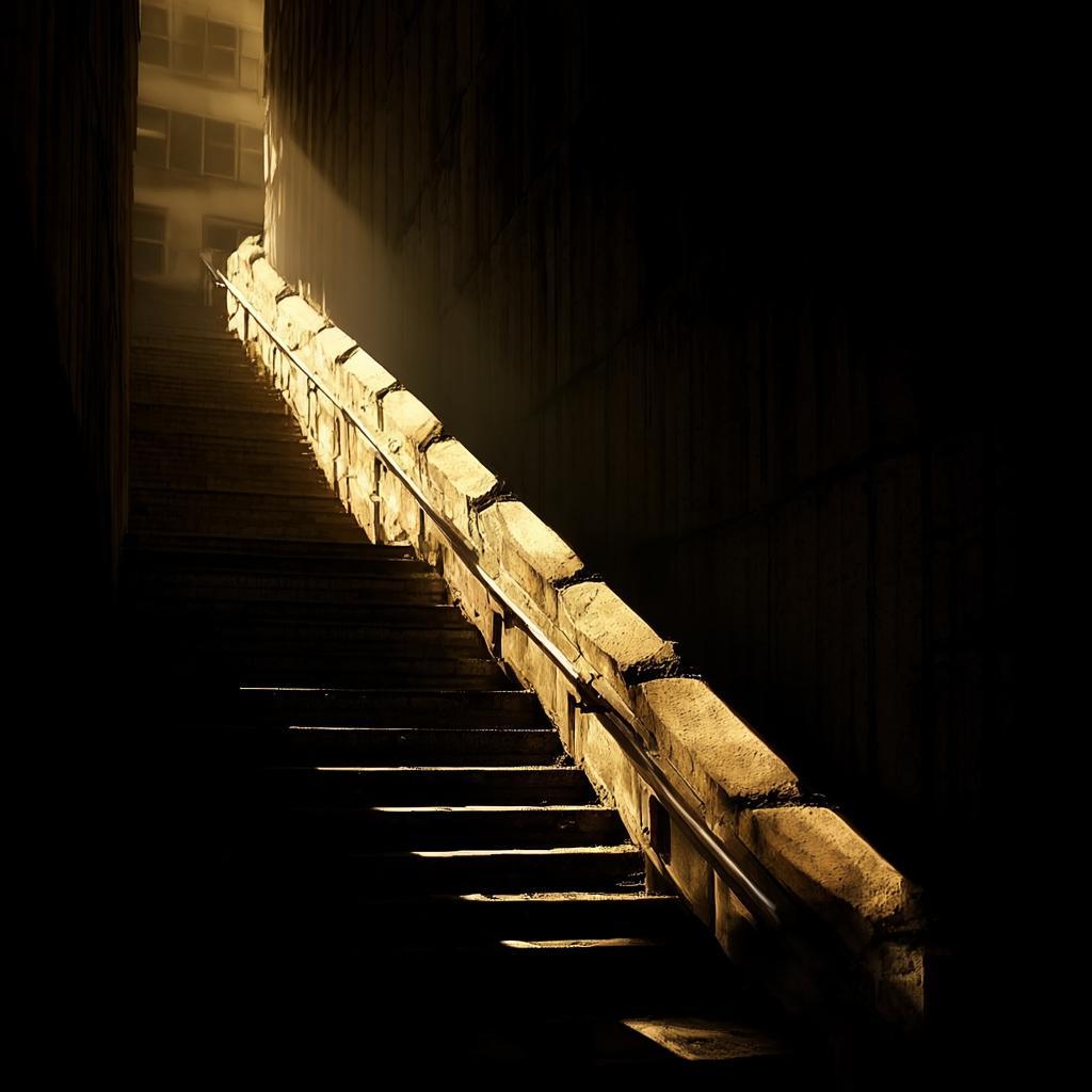 Brutalist staircase in shadow
